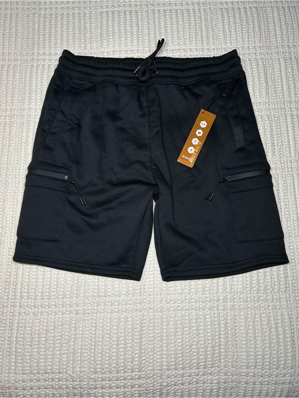 Men's Black Performance Fleece Cargo Shorts - Athletic Fit size L